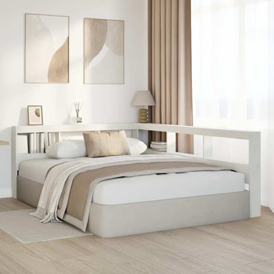 vidaXL Boekenkast Hoofdeinde L-vormig 150 cm massief grenenhout wit