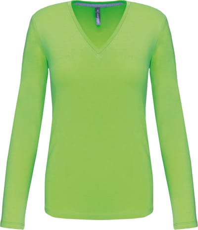 Kariban Dames t-shirt V-hals lange mouwen K382 - Lime - 3XL