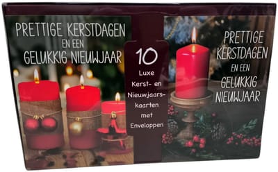 10 Luxe Kerstkaarten / Nieuwjaarskaarten met Enveloppen – Set van 10 – Rode Kaarsen Design – Prettige Kerstdagen en een Gelukkig Nieuwjaar