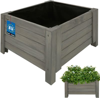 KOTARBAU® Houten Plantenbak, Kiefernhout, 50 x 50 x 30 cm, Antraciet, Houten Bloembak, Plantenbak voor Buiten, met Vlies, voor Tuin, Terras, Balkon