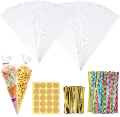 Duidelijke Puntenzakken met Twist Ties - 300 Stuks, 13 x 25 cm / 16 x 30 cm - Perfect voor Trouwen, Verjaardagen en Feestjes