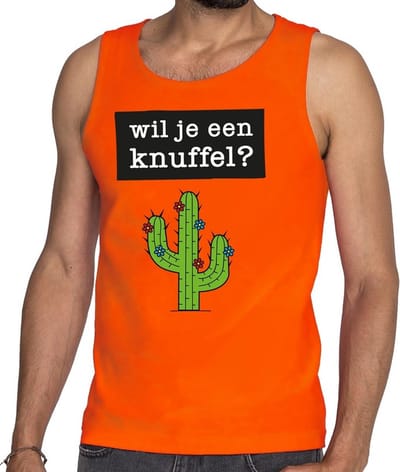 Wil je een Knuffel tekst tanktop / mouwloos shirt oranje heren - heren singlet Wil je een Knuffel - oranje kleding S