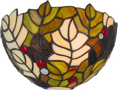 Tiffany wandlamp bladeren - Groen-geel-bruin - B 25 cm - Glas in lood - Warm licht - Muurlamp - Natuurmotief | RORUVERA