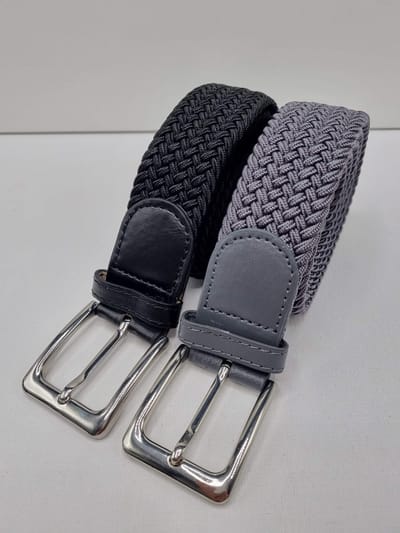 2 pack deal - Elastische riem - gevlochten broekriem - dames en heren riemen - kleur 1 Zwart 2 Grijs 105 cm