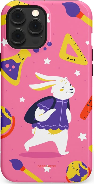 Casetastic hoesje geschikt voor Apple iPhone 12 Pro Max - MagSafe - Dubbellaagse bescherming - Slimme konijnensprongen - Fashion Case - Koraal Geel Roze