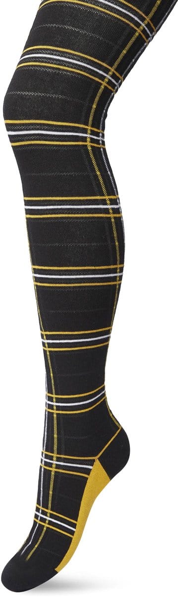 Bonnie Doon Maillot Dames met Ruiten Zwart/Geel maat S/M - Ruit Motief - Ruitjes Print - Biologisch Katoen - Uitstekende pasvorm - Bio Cotton - Gladde Naden - Checks Tights - Heerlijk Comfortabel - Sulphur - BP211901.368