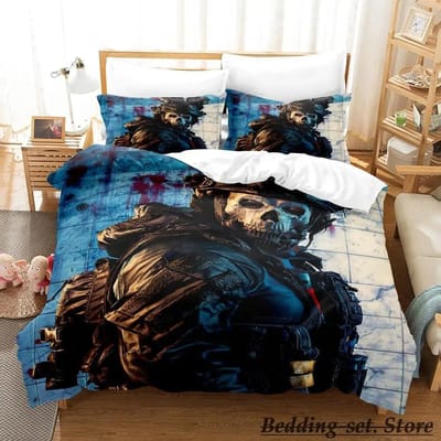 Game Call of Duty Simon Ghost Riley Beddengoed Set Cartoon Anime Driedelige Set Volwassene Kind Slaapkamer Dekbedovertrek Sets 3D Schietspel 70x133cm 2pcs
