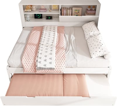 COVREO Slaapbank met uitziehbed – 198x170x100 cm – Bedbank van hout, MDF en spaanplaat – Opbergruimte – Wit - zonder matras