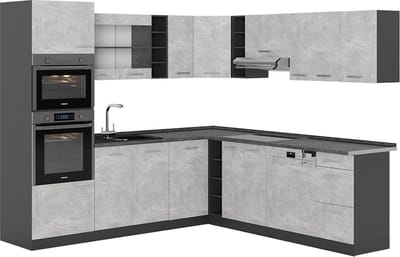 Vicco Hoekkeuken R-Line, Beton/Antraciet, 247 x 237 cm, WB Antraciet
