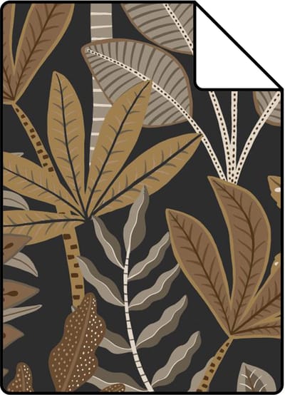 Proefstaal ESTAhome behang bladeren zwart, bruin en beige - 26.5 x 21 cm - 139682-S