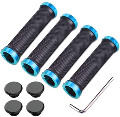 ONF3 - Fietsstuurgrepen - Antislip Rubber - Dubbel Slot - Blauw - Fietsgreepbeschermer - MTB BMX - Aluminium Ring