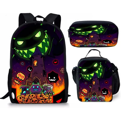Hip Hop Populair Grappig Geometry Dash 3D Print 3 stuks/Set leerling Schooltassen Laptop Dagrugzak Rugzak Crossbody Lunchtas Etui