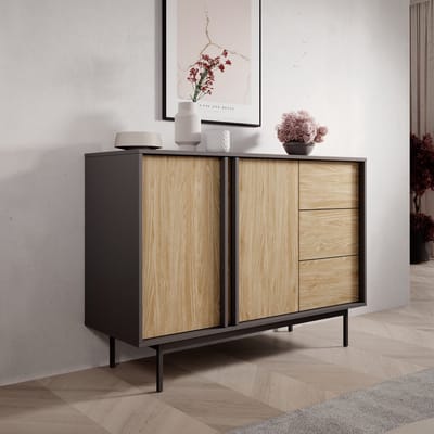 Meubella - Antigo - Dressoir - Eiken/Antraciet - 123x43x87 cm