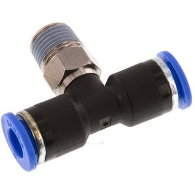 6mm x R1/8'' inline T-stuk Messing/PA 66 Insteekfitting Buitendraad Draaibaar NBR [2 Stuks]