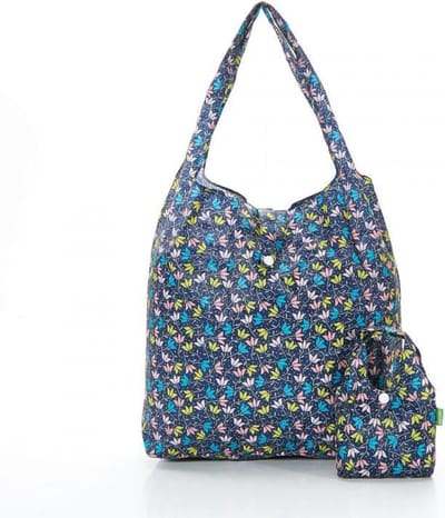 Eco Chic Shopper Tas Bloem Zwart Gerecycleerde Nylon Opvouwbaar Waterdicht 56 x 38 x 10 cm