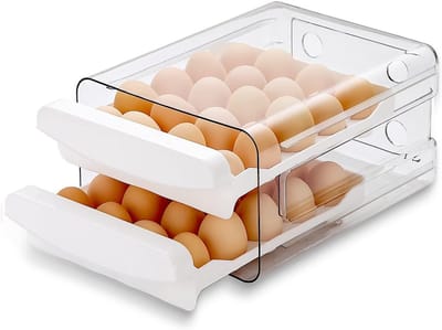 Famanu - Eiercontainer voor koelkast – 2-laags houder voor 40 eieren – doorzichtig plastic – stapelbaar en ruimtebesparend