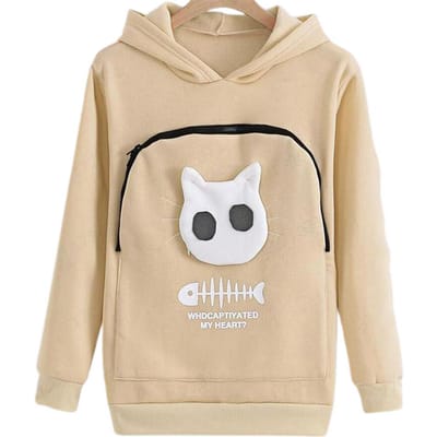 Dames Lente Hoodie met Kattennest Cartoon Print Grote Ritszak Capuchon Lange Mouwen Houd Warm Pullover Elastische Manchet Dames Hoodi S