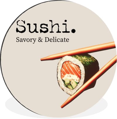 WallCircle - Wandcirkel - Muurcirkel - Sushi - Zalm - Rijst - Japans - Aluminium - Dibond - 30x30 cm - Binnen en Buiten