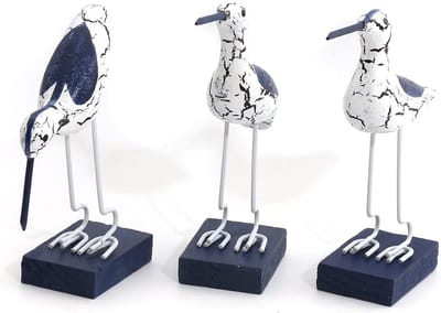 Famanu – Maritieme decoratiefiguren set van 3 – hout – staand – wit/blauw – badkamer decoratie
