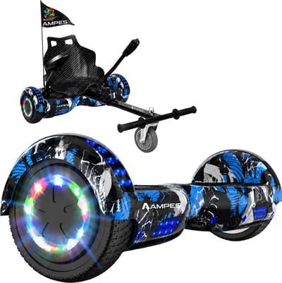 Ampes Hoverboard - Bluetooth Speaker - 24V 4.0 Ah Accu - Oxboard - 12 km/h - UL2272 Gecertificeerd - LED Verlichting - Anti lek banden - Belastbaar tot 120KG - 6.5 Inch - Inclusief Draagtas - 700W - Graffiti Blue + Hoverkart Carbon