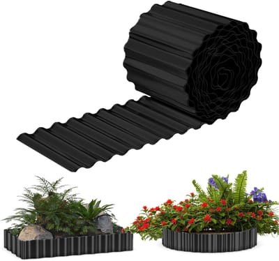 Gegalvaniseerd golvend metalen tuinboord – 20 cm hoog x 9 m lang, flexibel voor bloembedden, zwart