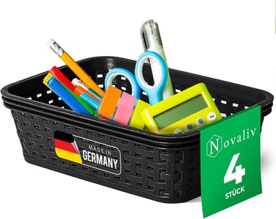Novaliv 4-delige elegante opbergmanden in rotanlook | Zwart plastic 1L ? voor kantoor en thuis. Veelzijdige opbergdozen. Ideale opbergdoos organizer