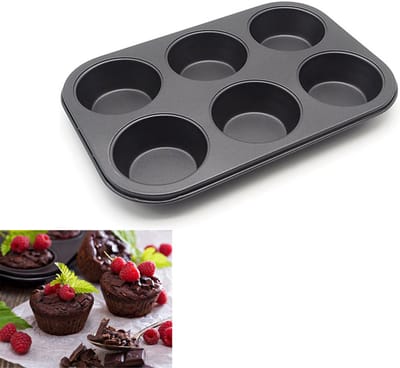 1-delige set - Taartbakvorm - Cupcakevorm met 6 holtes - Muffinvorm - Bakvorm - Taartvorm - Roestvrij staal - Hittebestendig - Geschikt voor het bakken van taarten en cupcakes - 26,5*18,5*2,8 cm - Grijs