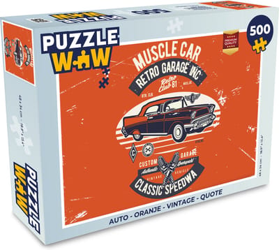 Puzzel Auto - Oranje - Vintage - Quote - Legpuzzel - Puzzel 500 stukjes