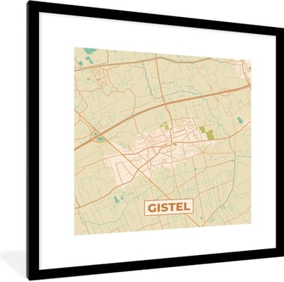 Fotolijst incl. Poster - Vintage - Kaart - Plattegrond - Gistel - Stadskaart - 40x40 cm - Posterlijst