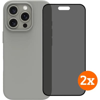 BlueBuilt Back Cover iPhone 16 Pro Grijs + Privacy Filter Screenprotector Glas Duo Pack