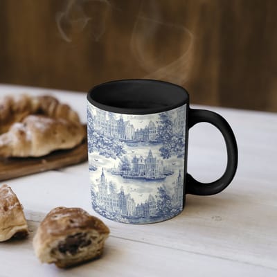 Magische Mok - Foto op Warmte Mokken - Koffiemok - Huizen - Bomen - Water - Vogels - Blauw - Magic Mok - Beker - 350 ML - Theemok