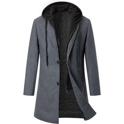 Wollen jas met capuchon Herenmode Wol Wollen jas Jas Middellange en Lange Wollen jas L