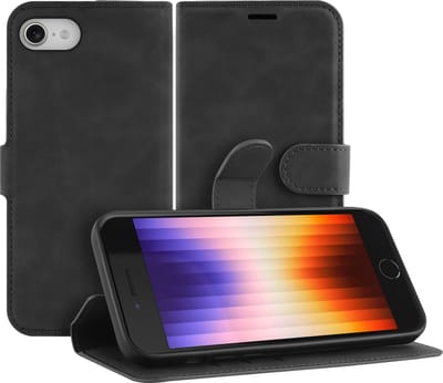 Cazy hoesje geschikt voor iPhone SE (2022) Hoesje met Pasjeshouder - Premium Bookcase - Zwart