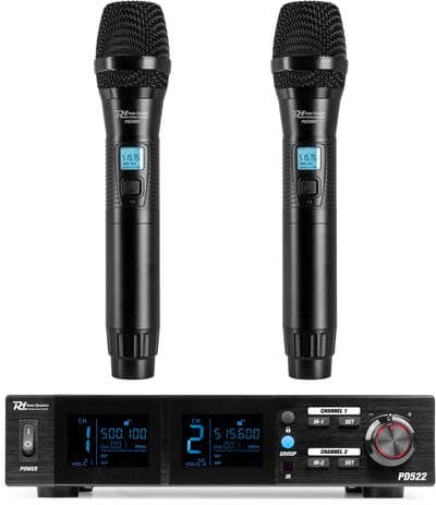 Power Dynamics PD522 microfoonsysteem met 2 draadloze UHF microfoons - 2x 100 kanalen - Met koffer