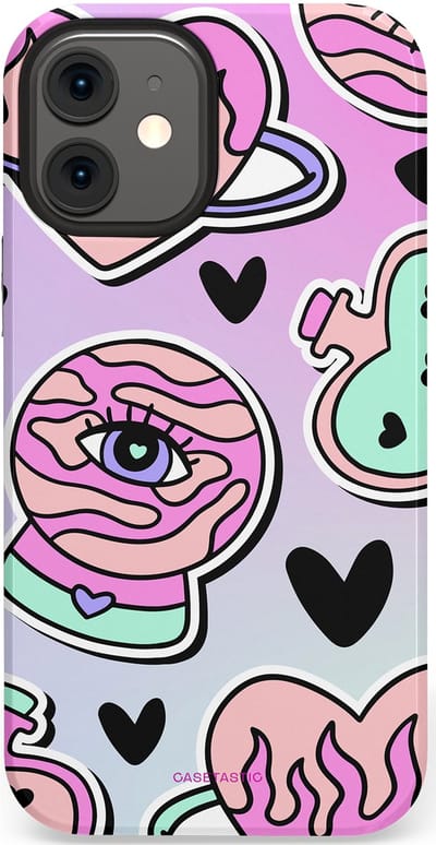 Casetastic Hoesje Geschikt voor Apple iPhone 12 Mini - Stijlvolle Beschermende Duo-layer Case - Pastel Popart