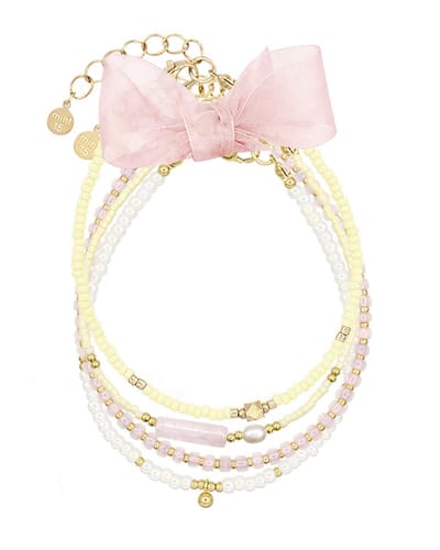 Mint15 Armbandenset 'Soft Pastels' - Handgemaakte armbanden lichtroze / lichtgeel / goudkleur - Stainless Steel RVS/Roestvrij staal - Samengestelde cadeauset met 4 armbanden