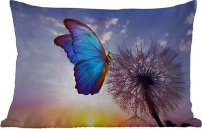 Buitenkussens - Tuin - Vlinder - Zonsondergang - Paardebloem - Blauw - 50x30 cm