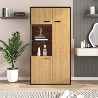 Zubaliya Vitrinekast - 150x77,5x40 cm - LED-verlichting (15 kleuren) - 3 verstelbare planken - glazen deur