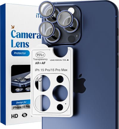 Camera Lens Screen Protector - Geschikt voor iPhone 15 Pro /15 Pro Max - 9H Bescherming - Donker Blauw