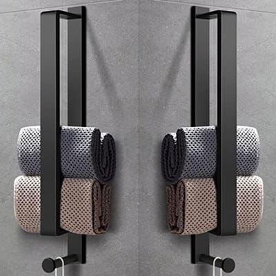 2-delige Zelfklevende Handdoekstang Set - Roestvrij Staal Zwarte Badkamer Handdoekrek met Haak - Zonder Boren Montage voor Keuken, WC en Gastenverblijf - 43.5 cm