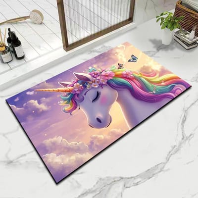 Tapis de Sol de Salle de Bain Poney Arc-en-Ciel Tapis de Porte d'Entrée de Maison Tapis de Pied Absorbants Antidérapants pour Salle de Bain Tapis de Sol pour Toilettes 40 * 60CM Diatom Mud