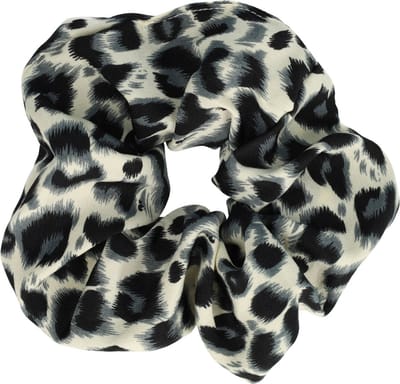 Haarsoires Haarelastiek Scrunchie – Panterprint – Gladde Stof – Zwart Wit Grijs - Haarkrinkel - Haar Elastiek met Stof - Zacht & Haarvriendelijk