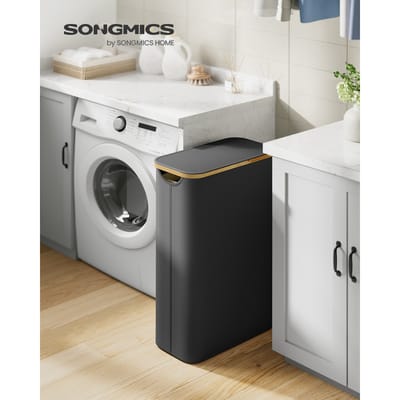 SONGMICS wasmand Deksel Wasverzamelaar 65L Afneembare waszak Oxford stof Bamboe handgrepen Opvouwbaar Ink Black