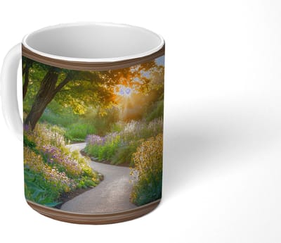Mok - Koffiemok - Doorkijk - Bloemen - Natuur - Zon - Pad - Mokken - 350 ML - Beker - Koffiemokken - Theemok
