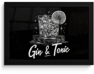Poster in lijst - Fotolijst 30x20 cm - Posters - Gin en tonic - Glas - Limoen - Ijsblokjes - Posterlijst zwart - Decoratie - Wanddecoratie woonkamer - Muurdecoratie slaapkamer