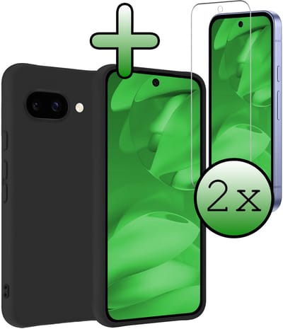 Hoesje Met 2x Screenprotector - Geschikt voor Google Pixel 9a - Sterk & Shockproof - Back Cover - Siliconen Case - Telefoon Hoes - Zwart