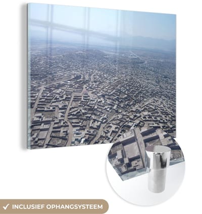 ® Glasschilderij 160x120 cm - Schilderij acrylglas - Luchtfoto van de Afghaanse stad Kabul - Foto op glas - Muurdecoratie woonkamer - Wanddecoratie slaapkamer - Schilderijen
