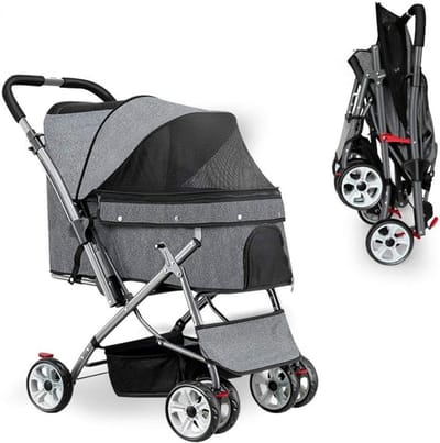 Huisdieren Kinderwagen - Reisdrager - Comfortabel Transport - Opvouwbaar Ontwerp - Tot 50kg - Grijs
