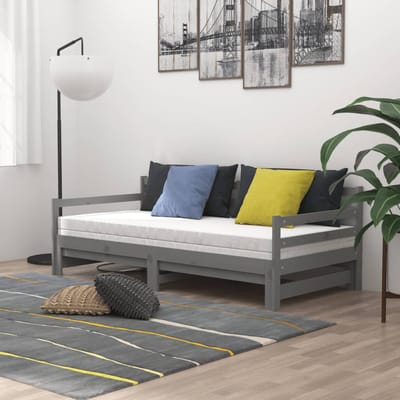 vidaXL - Slaapbank - uitschuifbaar - massief - grenenhout - grijs - 2x(90x200) - cm