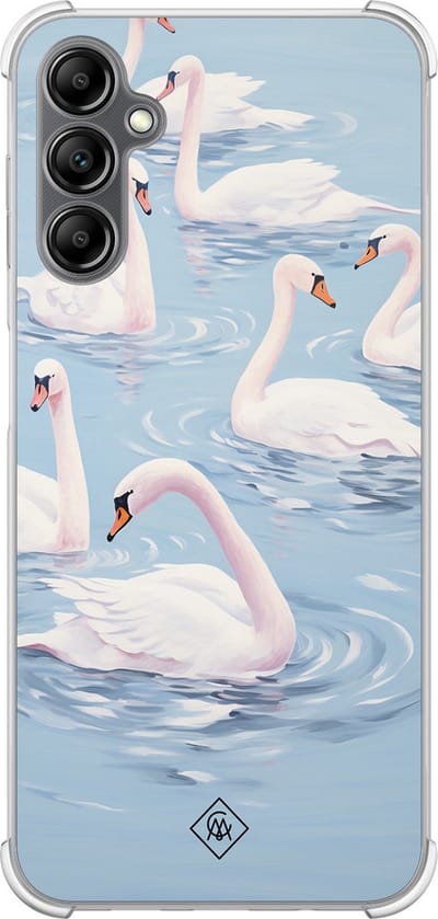 Casimoda® hoesje - Geschikt voor Samsung Galaxy A14 5G - Zwanen - Shockproof case - Extra sterk - TPU/polycarbonaat - Blauw, Transparant